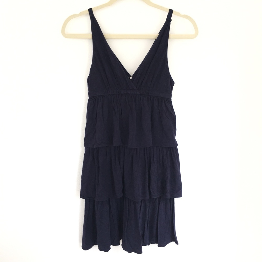 J crew ruffle tiered navy babydoll v neck dress xs